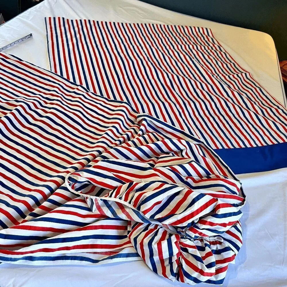 VTG Pequot Nautical Stripe Sheet Set Full Coastal Preppy USA Muslin